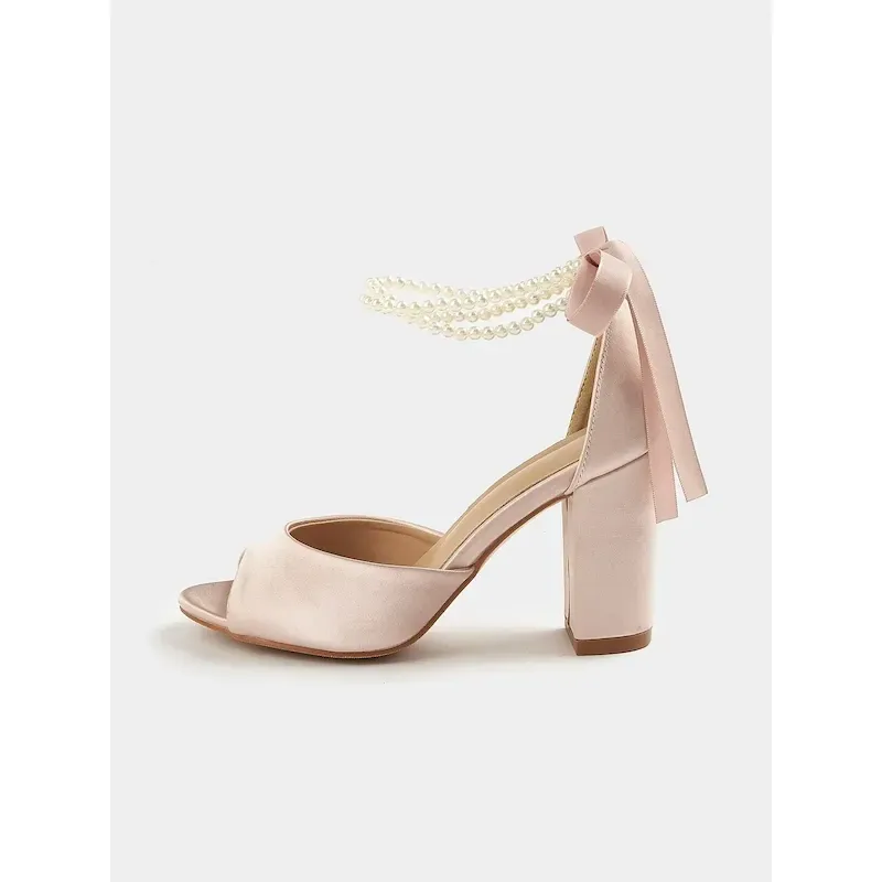 ukocee1743070870754.webp Women's Satin Peep-Toe Block Heel Sandals with Pearl Ankle Strap – Stylish Cocktail Party Shoes - Image 1